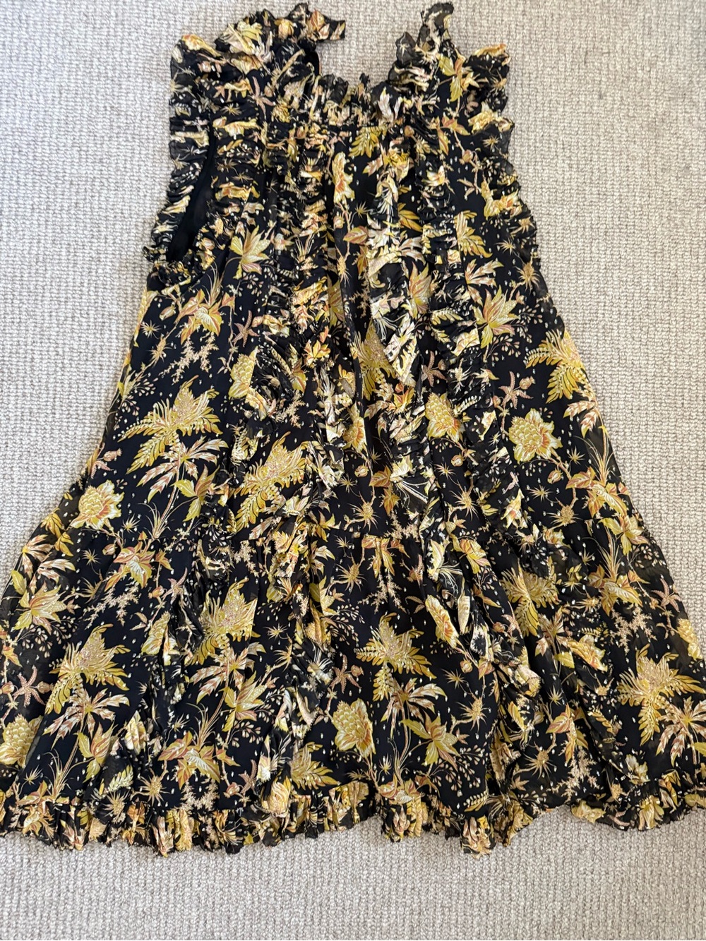 Ulla Johnson Black Floral Signe Cascading Ruffle Mini Dress NWT